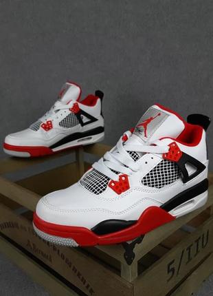 Мужские кроссовки nike air jordan 4 высокие белые с красным / чоловічі кросівки найк