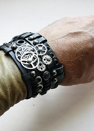 Авторський шкіряний браслет з натуральної шкіри в стімпанк і готичному вікторіанському стилі3 фото