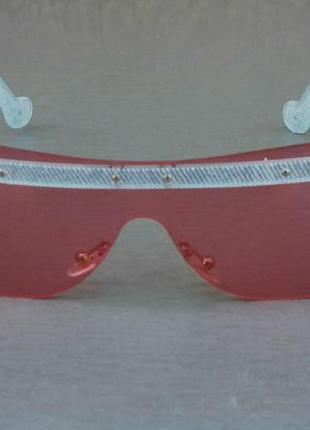 Ефектні жіночі сонцезахисні окуляри маска в стилі fendi рожево блакитні2 фото