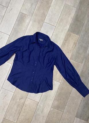 Синяя рубашка,объёмные рукава,леопардовый принт(026)
