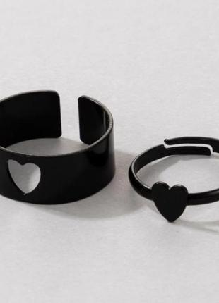 Черные парные кольца сердце набор колец колечки2 фото