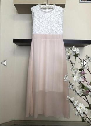 Нежное нарядное шифоновое платье с кружевом3 фото