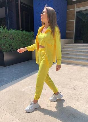 Костюм тройка штаны рубашка топ яркий