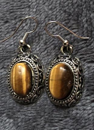 Серьги камень «кошачий глаз» под чернёное серебро.