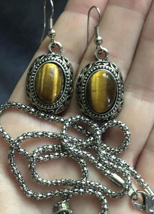Серьги камень «кошачий глаз» под чернёное серебро.