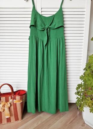 Зеленое плтье вискозное на бретельках изумрудное платье льняное2 фото
