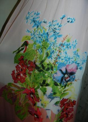 Чудесное,лёгкое платье в цветочный принт и птичку,с жемчугом и пайетками,индия6 фото
