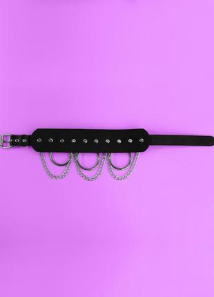 Чокер с металлическими кольцами и цепями в стиле харадзюку аниме хентай рок чёрный розовый4 фото