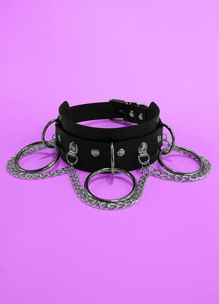 Чокер с металлическими кольцами и цепями в стиле харадзюку аниме хентай рок чёрный розовый
