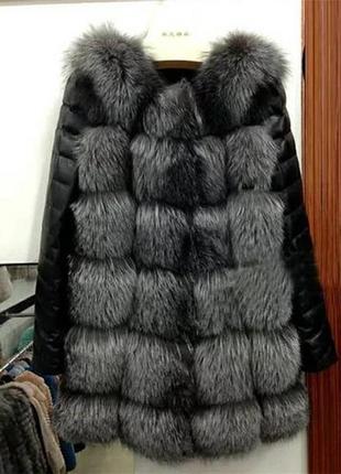Женская меховая жилетка с рукавами из экокожи1 фото