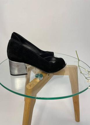 Эксклюзивные туфли из натуральной итальянской кожи и замша черные4 фото