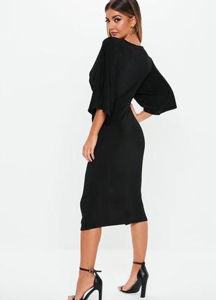 Missguided платье чёрное миди с вырезом спереди имитация пояса базовое классическое3 фото