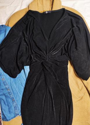 Missguided платье чёрное миди с вырезом спереди имитация пояса базовое классическое6 фото