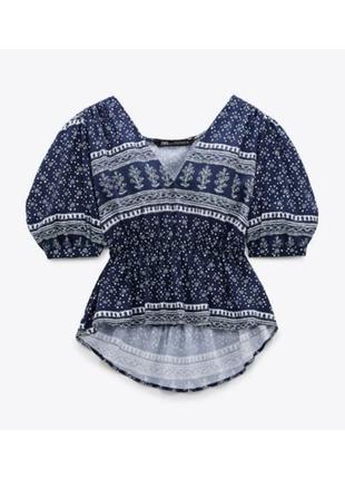 Блузка блуза 🔥zara🔥 с треугольным вырезом орнамент натуральная ткань3 фото