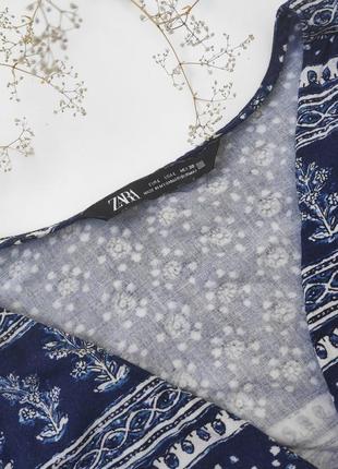 Блузка блуза 🔥zara🔥 с треугольным вырезом орнамент натуральная ткань5 фото