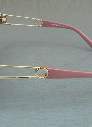 Versace стильные женские солнцезащитные очки бежевый градиент с розовыми дужками3 фото