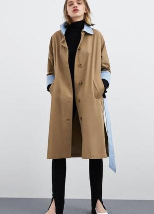 Контрастный джинсовый оверсайз тренч/плащ zara