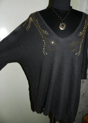 Асимметричная,трикотажная блузка с россыпью стразиков,большого размера,zara3 фото