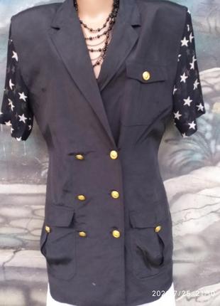 Винтажный пиджак блейзер винтаж,короткий рукав,100%шелк2 фото