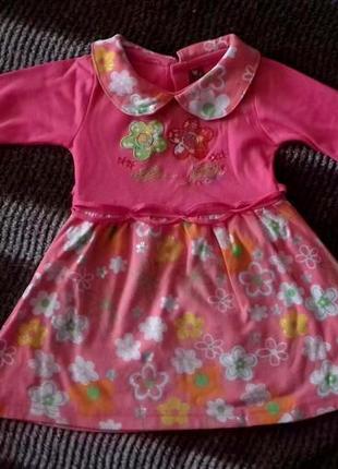 Розовое платье в цветочки на 1-2 года, платтячко, сукня, плаття в квіточки