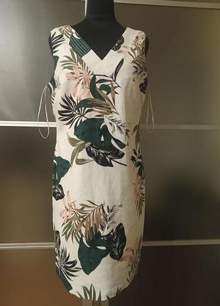 Платье в тропический принт из смесового льна