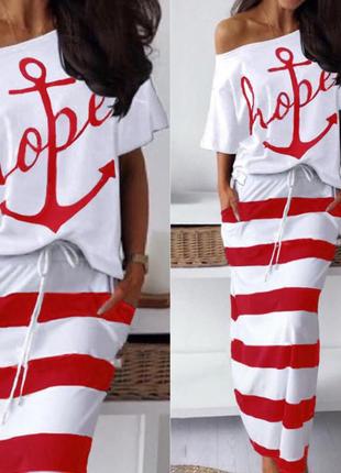 Летний юбочный костюм в морском стиле