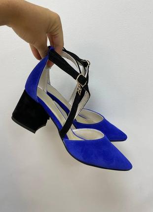 Эксклюзивные босоножки женские натуральная итальянская кожа и замша синие электрик туфли8 фото