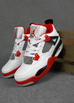 Мужские кроссовки nike air jordan 4 высокие белые с красным