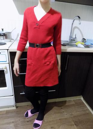 Платье красное теплое шерстяное с карманами фирменное mango на 9-10 лет3 фото