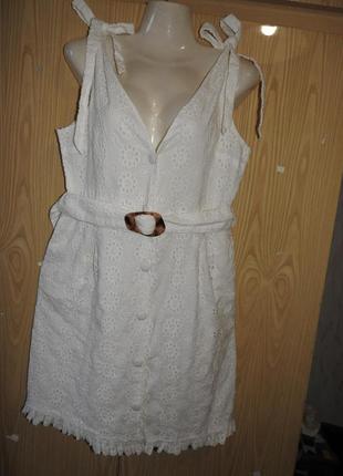 Topshop белое платье с поясом на завязках прошва новое с бумажной биркой хлопок р 40 сукня біла