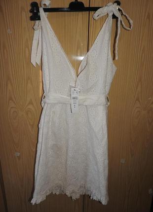 Topshop белое платье с поясом на завязках прошва новое с бумажной биркой хлопок р 40 сукня біла4 фото