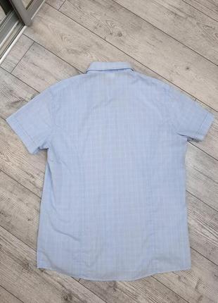 Рубашка с коротким рукавом в клетку ,голубого цвета6 фото