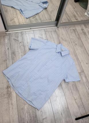 Рубашка с коротким рукавом в клетку ,голубого цвета3 фото