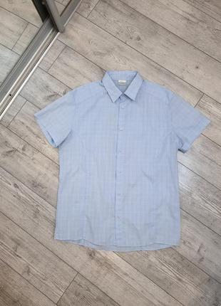 Рубашка с коротким рукавом в клетку ,голубого цвета8 фото