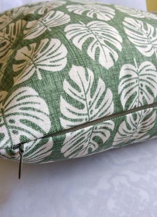Декоративная наволочка 40*40 см зеленая  с листьями мини монстера3 фото