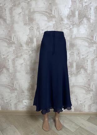 Темно-синяя шифоновая миди юбка в бельевом стиле,большой размер,батал(024)2 фото