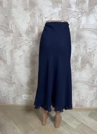 Темно-синяя шифоновая миди юбка в бельевом стиле,большой размер,батал(024)3 фото