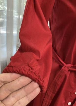 Красное миди платье халат на кнопках5 фото