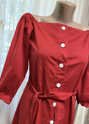 Красное миди платье халат на кнопках6 фото