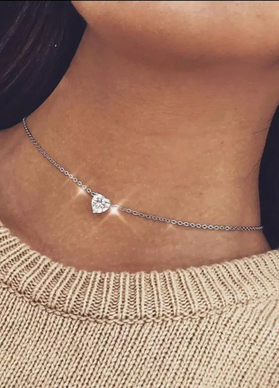 Ожерелье колье чокер цепочка с подвеской сердце золотистый