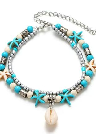 Браслет на ніжку анклет етно стиль бохо черепашки намистини