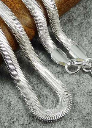 Цепь змея серебро 925 покрытие широкая цепочка посеребрянная топ9 фото