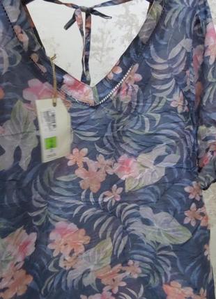 Брендовая шелковая блуза indigo collection принт цветы размер 46-483 фото