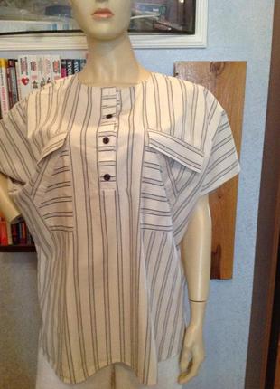 Натуральна, німецька сорочка в смужку з косими кишенями, р. 62-64