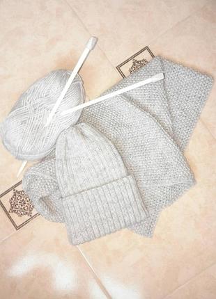 Набор шапка снуд шапочка тиковка,шерсть мериноса