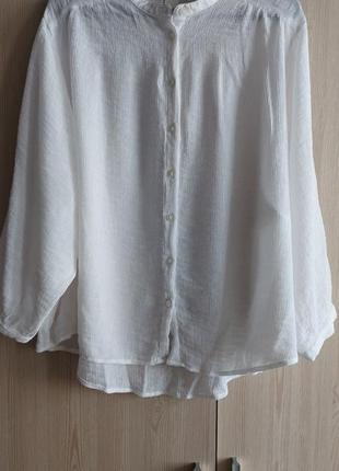 Блуза белая свободного кроя из жатой ткани с коротким воротником-стойкой h&m2 фото