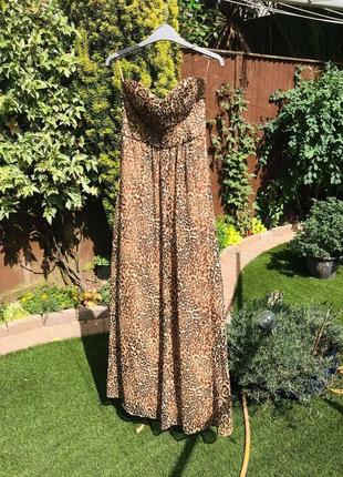 Потрясающее платье- бандо без бретелек с леопардовым принтом, макси3 фото