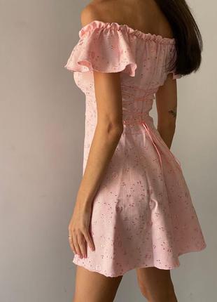 Платье лён вышивка персиковый цвет8 фото