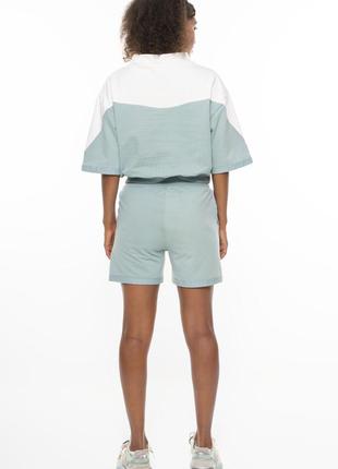 Костюм прогулочный кроп-топ и шорты мятного цвета, женский спортивный костюм летний мятный двухнитка3 фото