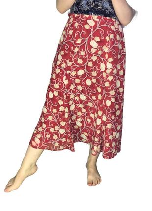 St.michael marks & spencer юбка миди в цветочный принт красная романтичная винтаж летящая шифон1 фото
